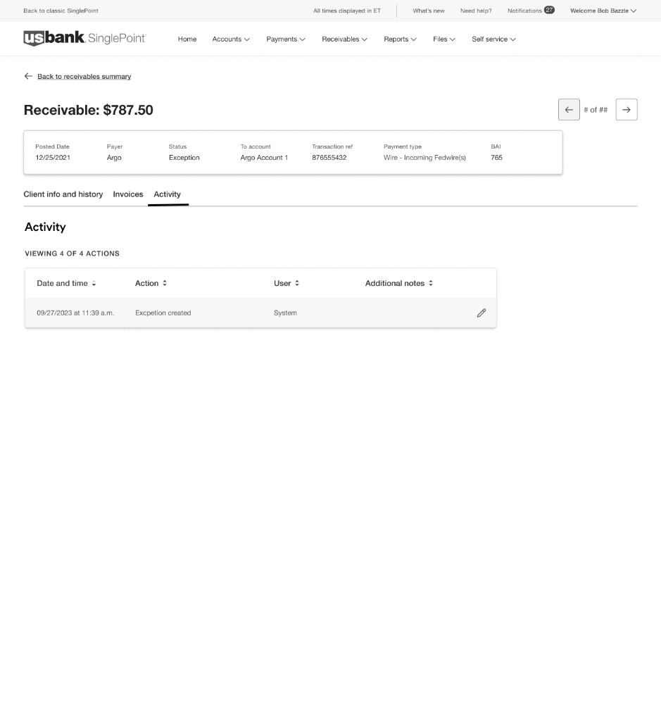 Lofi — Activity tab, initial exception created state