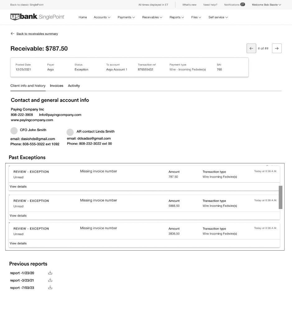 Lofi — Client info and history tab with past exceptions