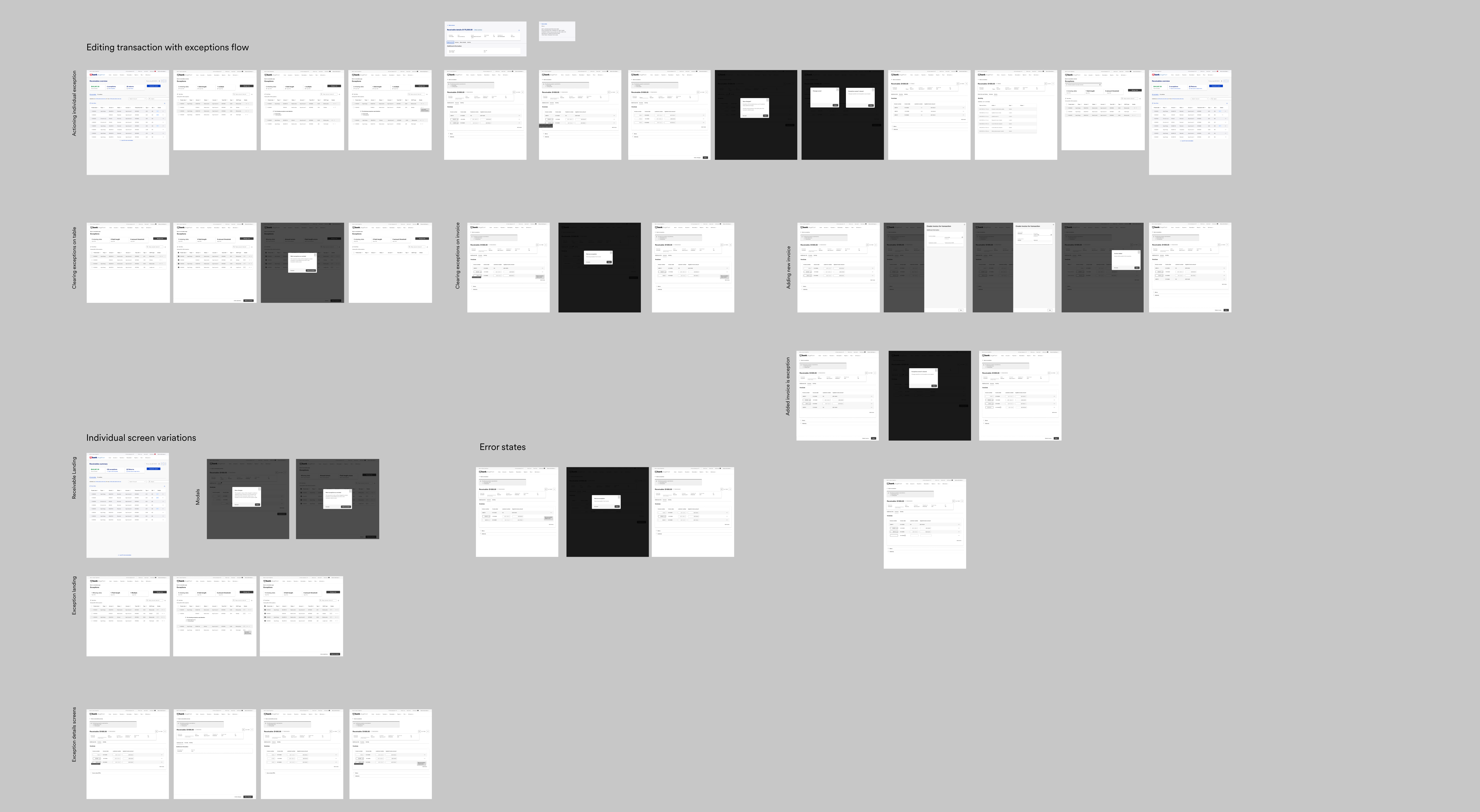 Exception Management — mid-fidelity prototype iteration rounds