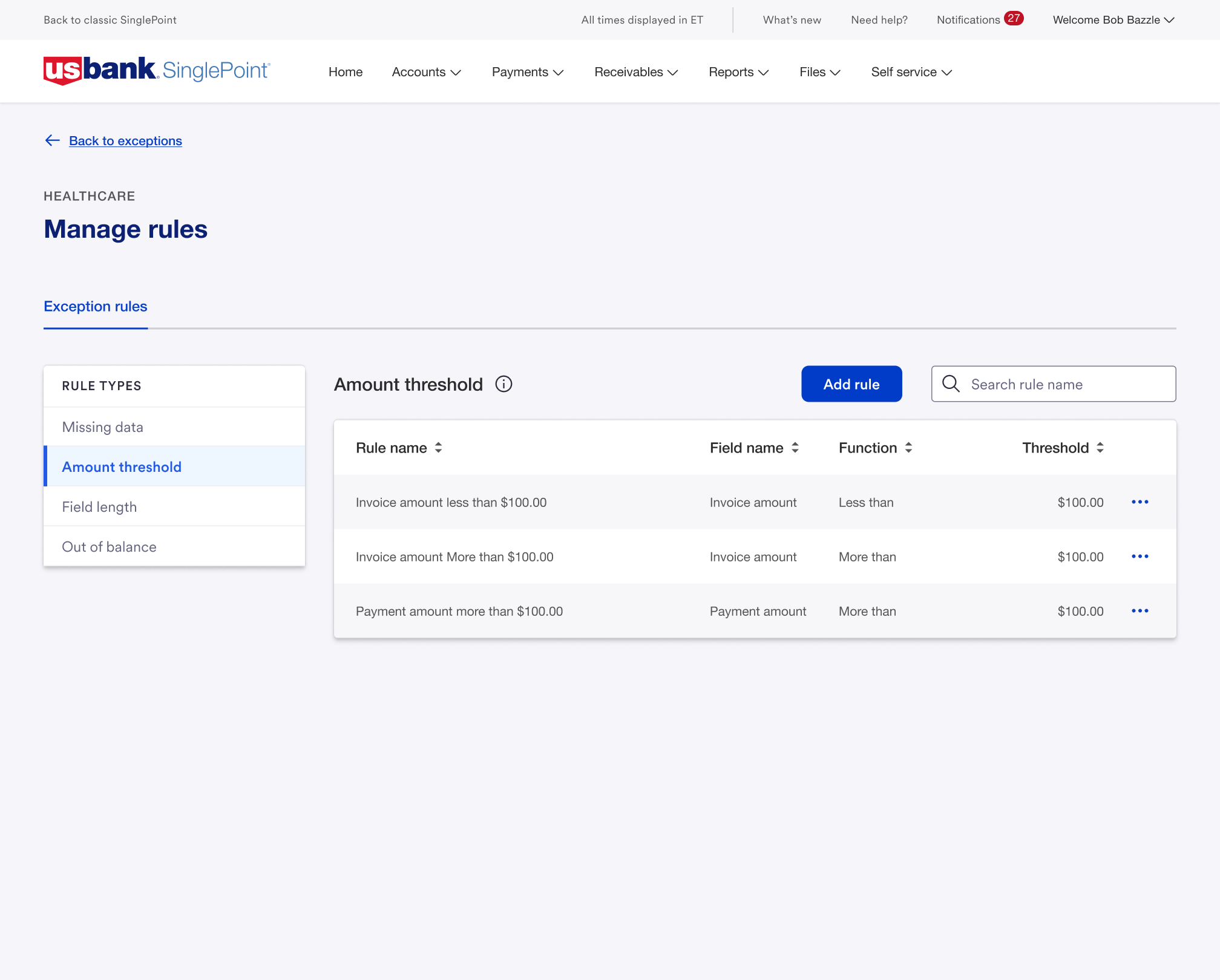 Manage rules — Amount threshold
