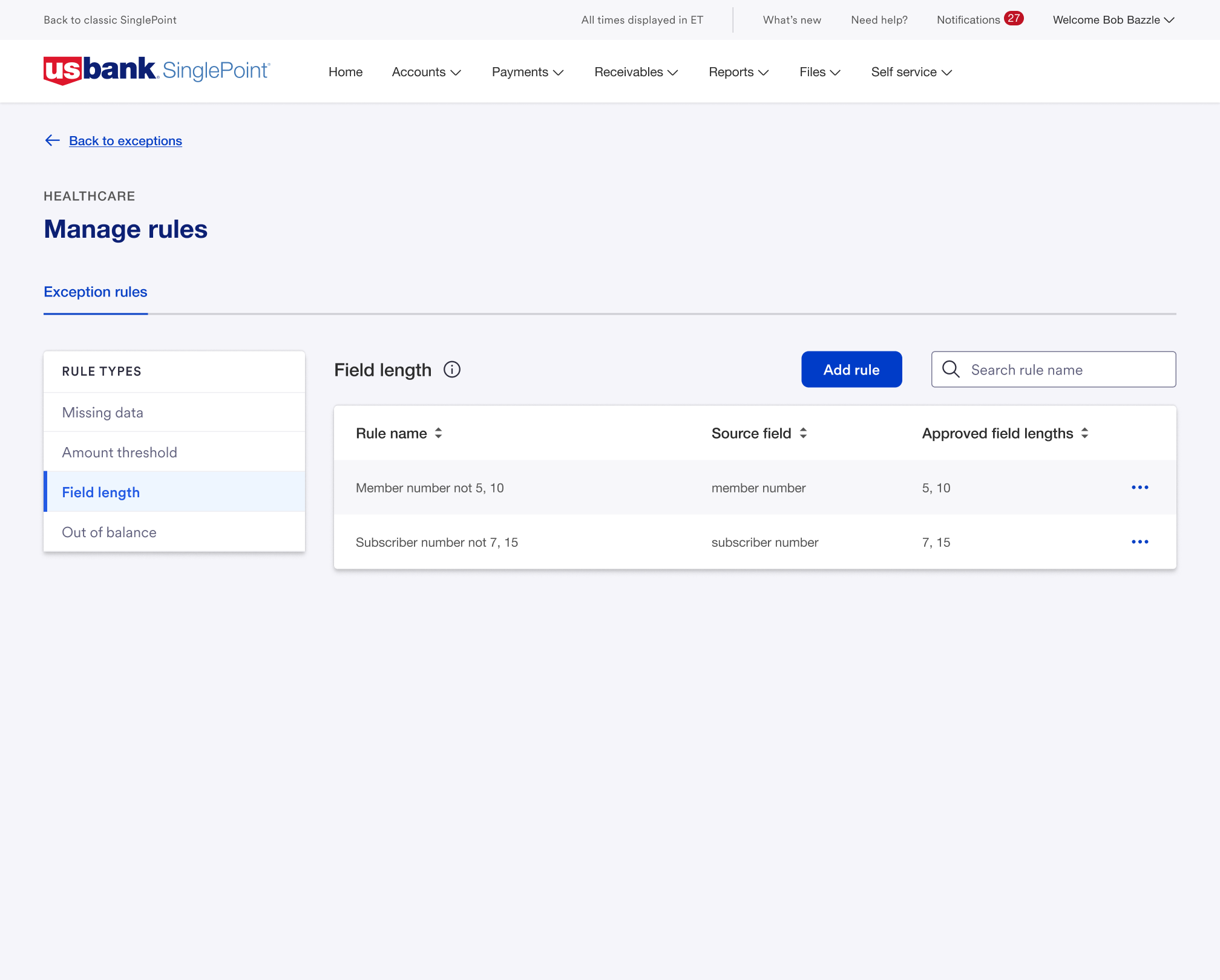 Manage rules — Field length