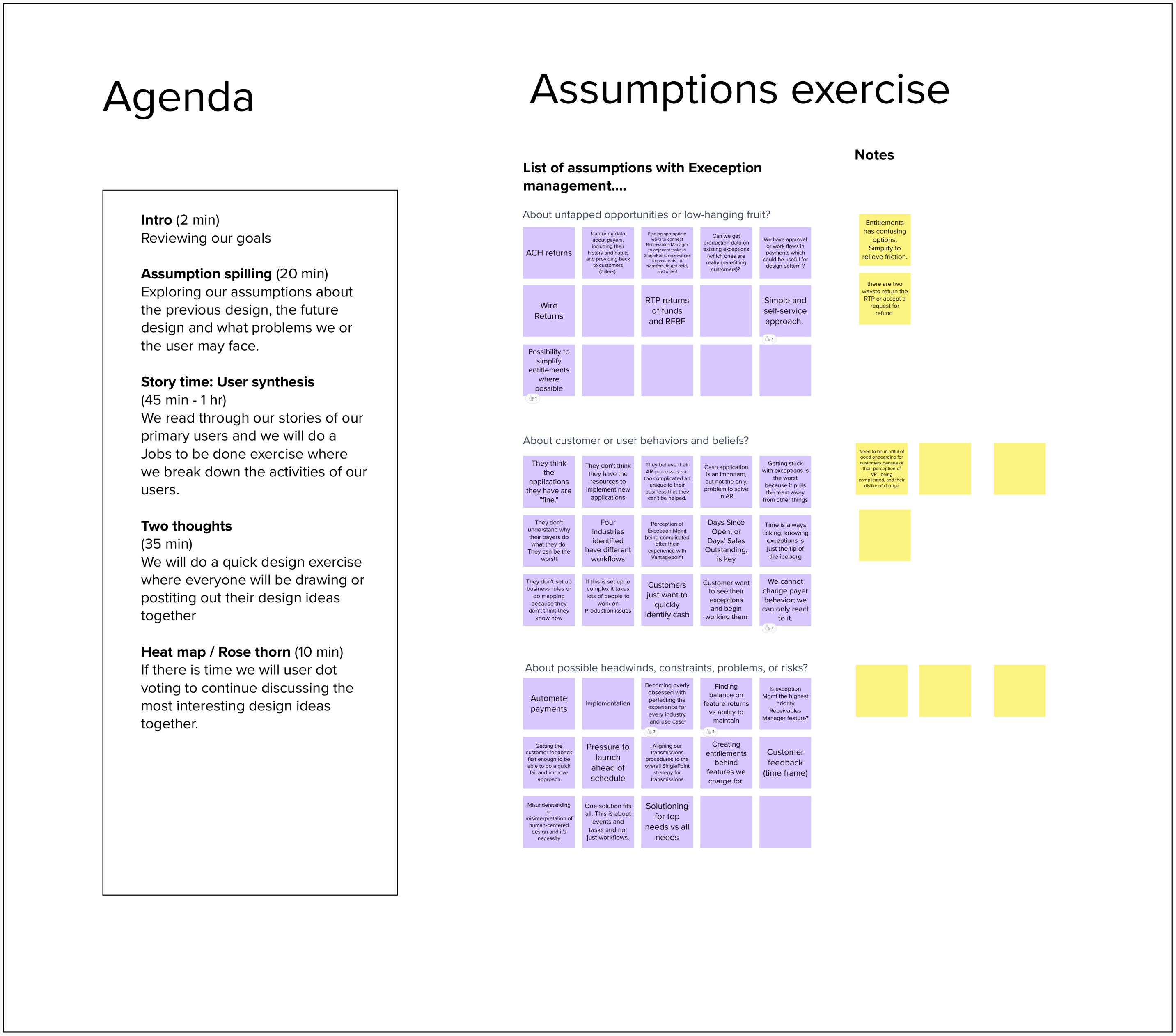 Exception Management design thinking workshop — assumptions exercise